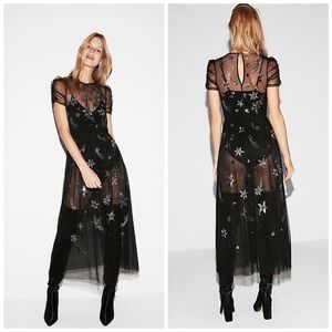 Sheer black dress with sequin stars and bodysuit